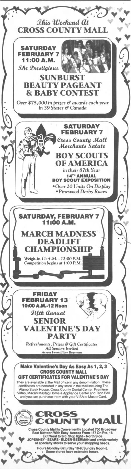 This weekend at Cross County Mall